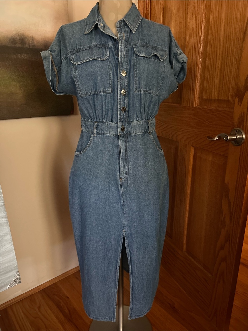 Denim Midi Shirt Dress - Blue